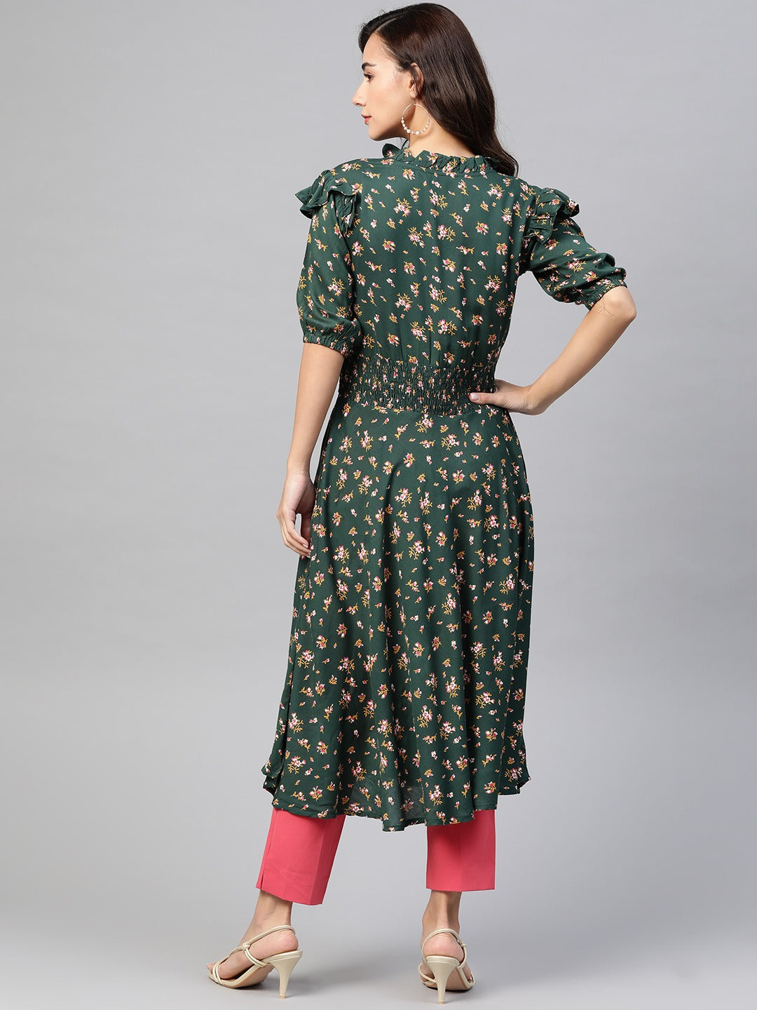 Jompers Women Green & Pink Floral Printed Floral Anarkali Kurta - Distacart