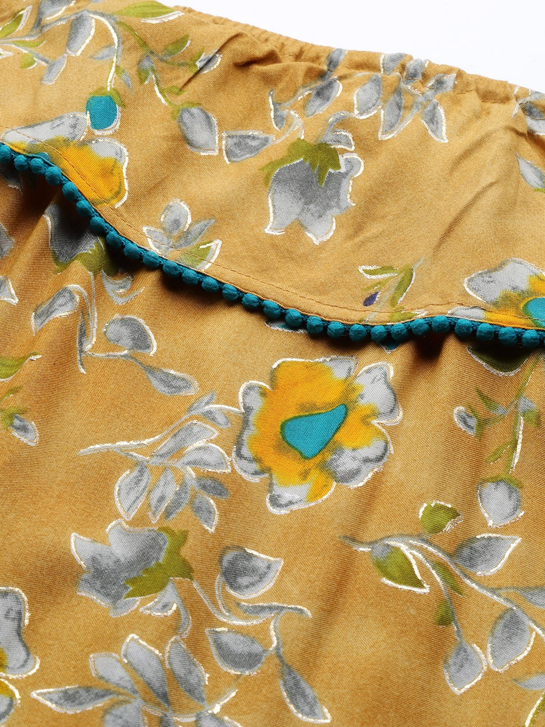 Jompers Women Mustard Yellow & Teal Blue Floral Printed Straight Kurta - Distacart