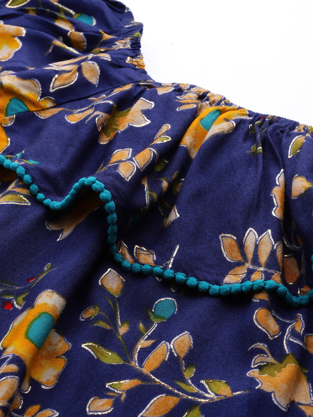 Jompers Women Navy Blue & Yellow Floral Printed Straight Kurta - Distacart