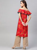 Thumbnail for Jompers Women Red & Yellow Floral Printed Straight Kurta - Distacart