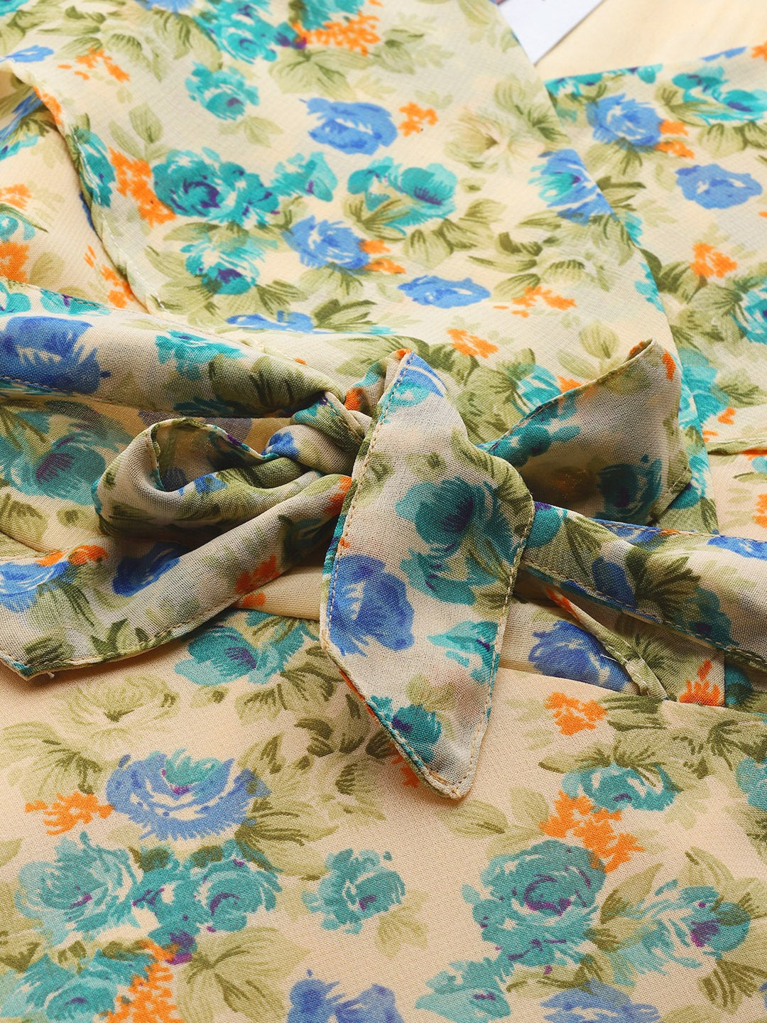 Jompers Women Beige, Blue & Green Floral Printed Georgette Kurta - Distacart