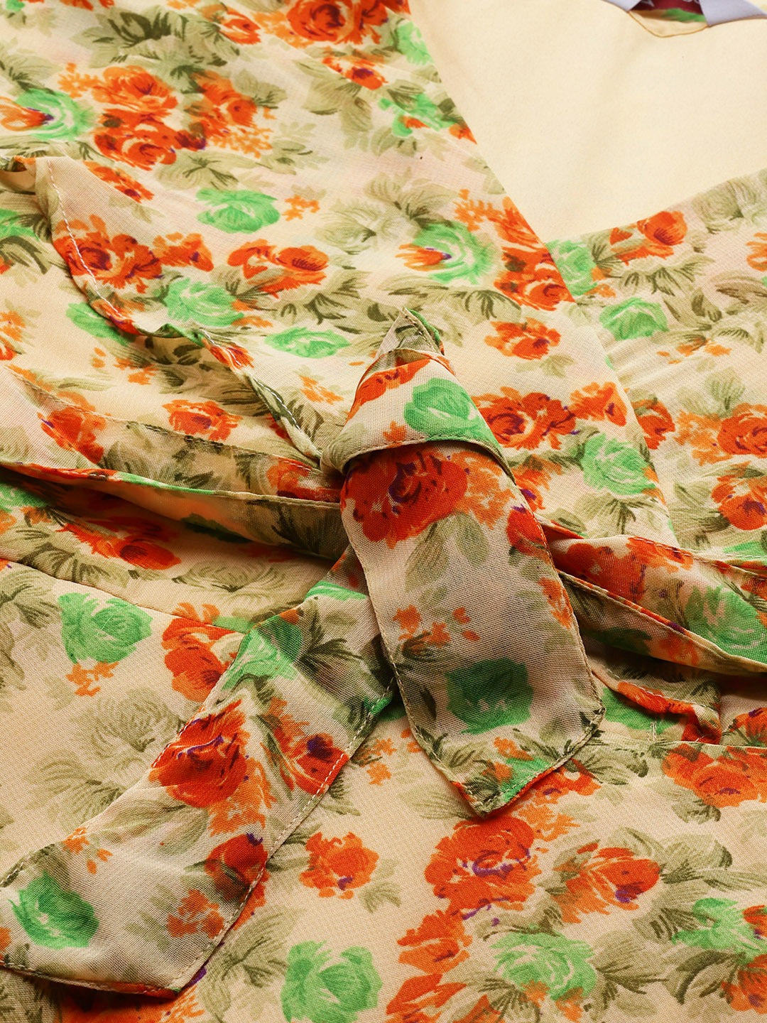 Jompers Women Beige, Orange & Green Floral Printed Georgette Kurta - Distacart