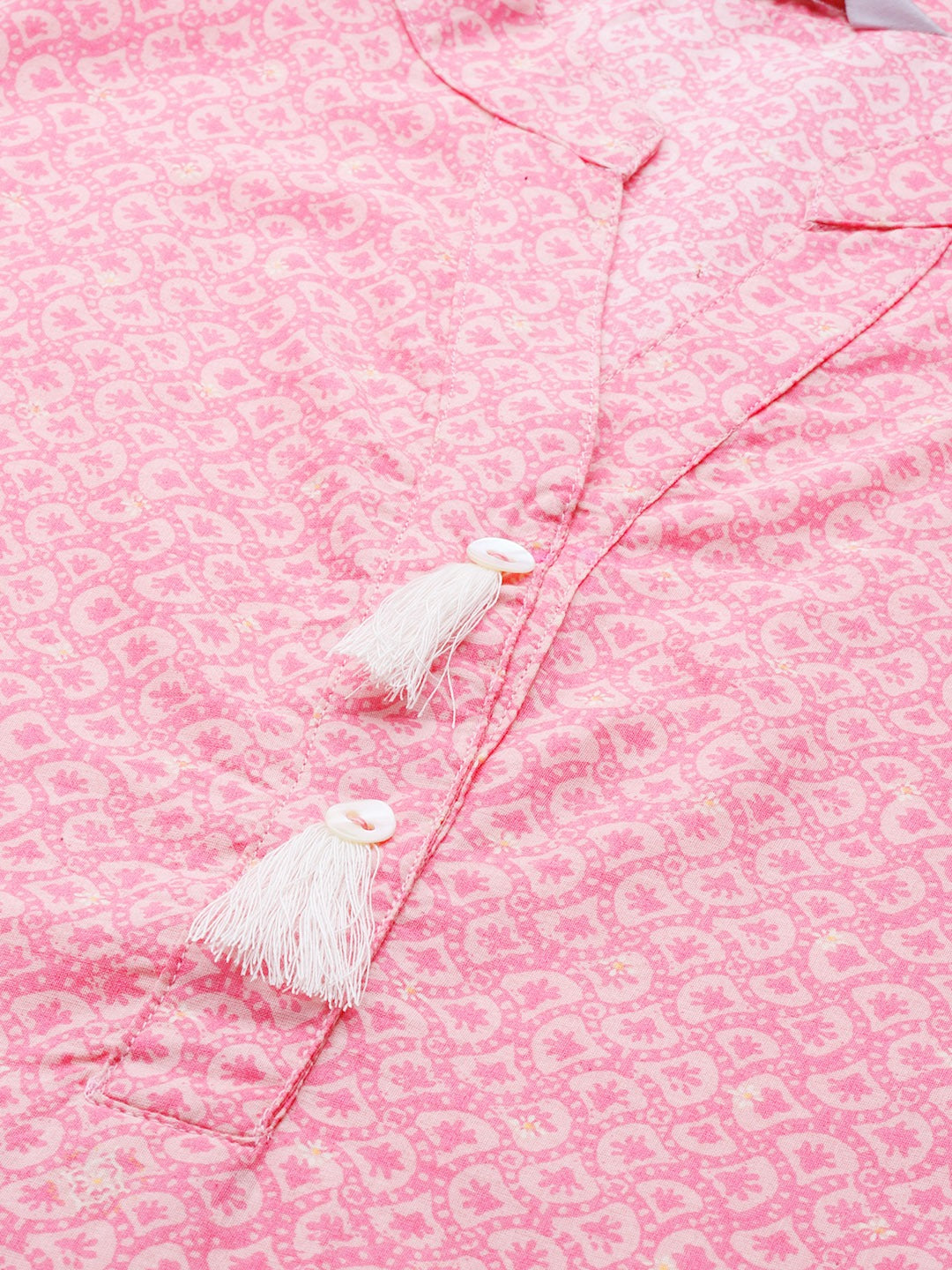 Jompers Women Pink & Off White Pure Cotton Ethnic Motifs Printed Kurta - Distacart