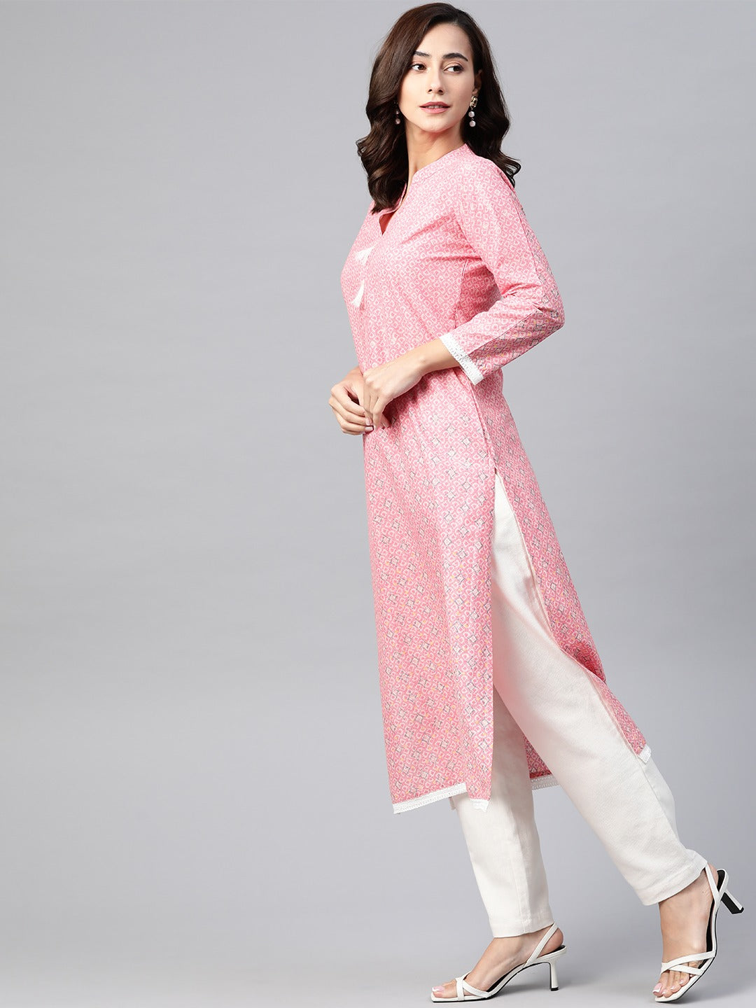 Jompers Women Pink & Off White Pure Cotton Ethnic Motifs Printed Kurta - Distacart