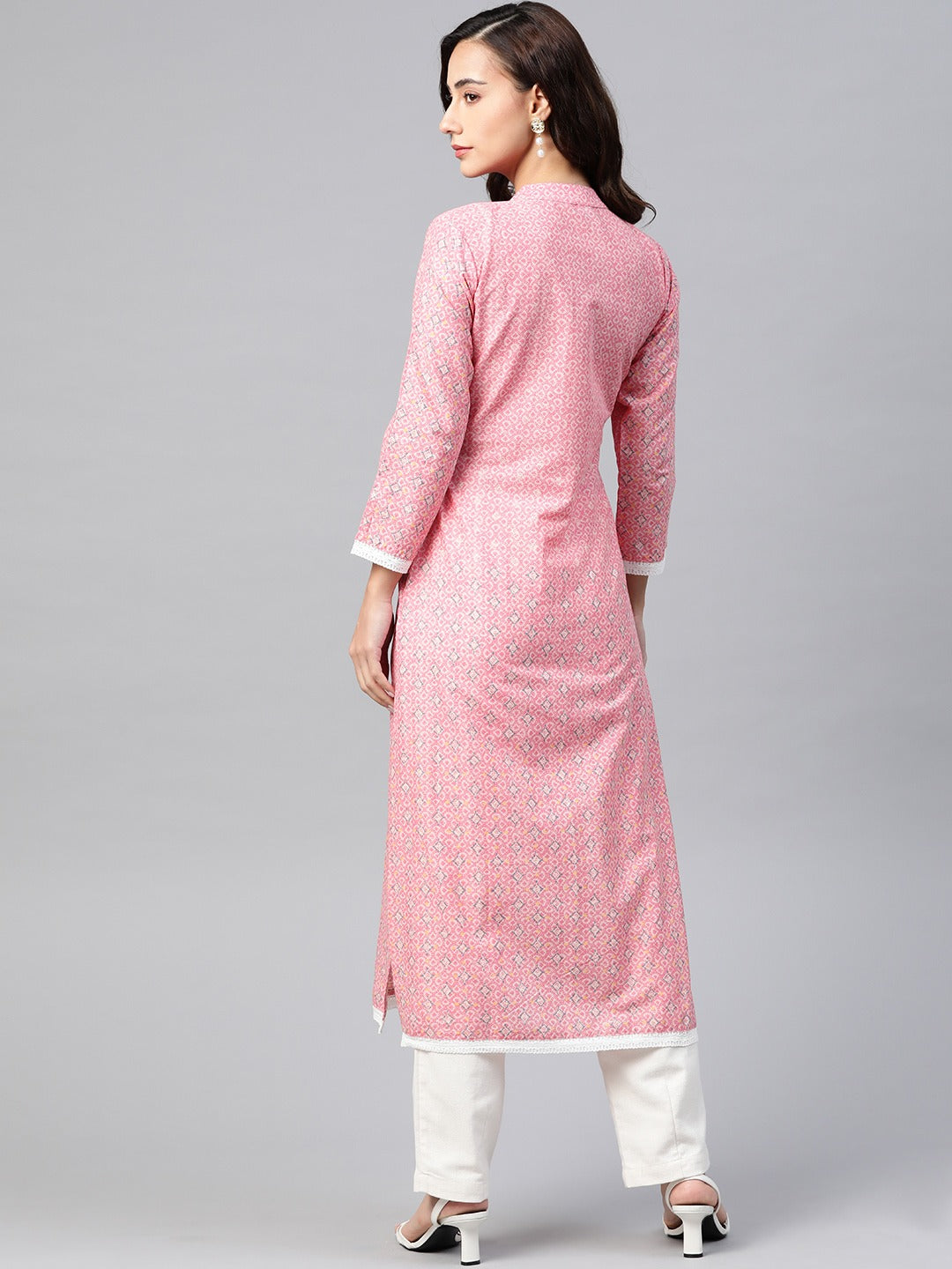 Jompers Women Pink & Off White Pure Cotton Ethnic Motifs Printed Kurta - Distacart