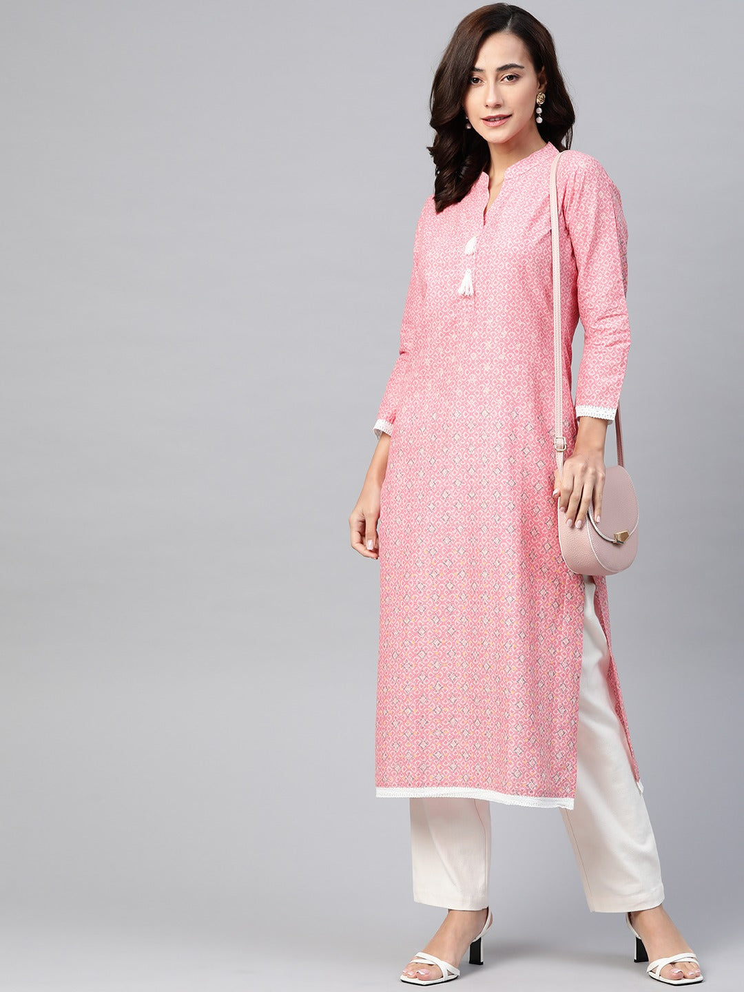 Jompers Women Pink & Off White Pure Cotton Ethnic Motifs Printed Kurta - Distacart