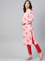 Thumbnail for Jompers Women Pink & Red Floral Printed Kurta - Distacart