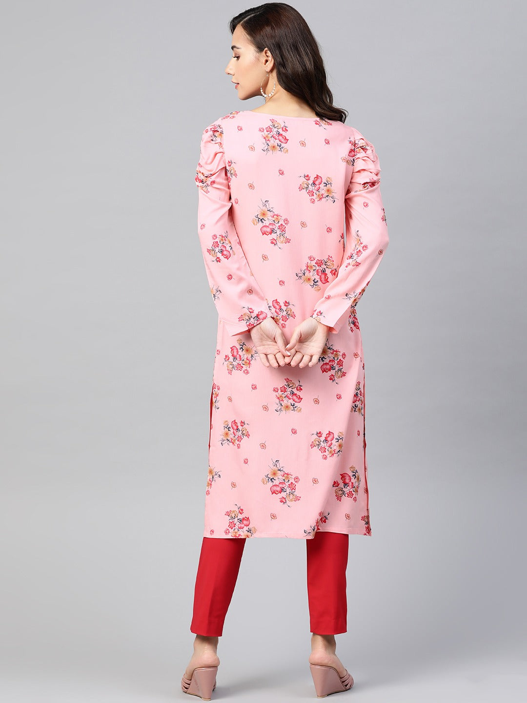 Jompers Women Pink & Red Floral Printed Kurta - Distacart