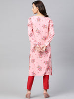 Thumbnail for Jompers Women Pink & Red Floral Printed Kurta - Distacart