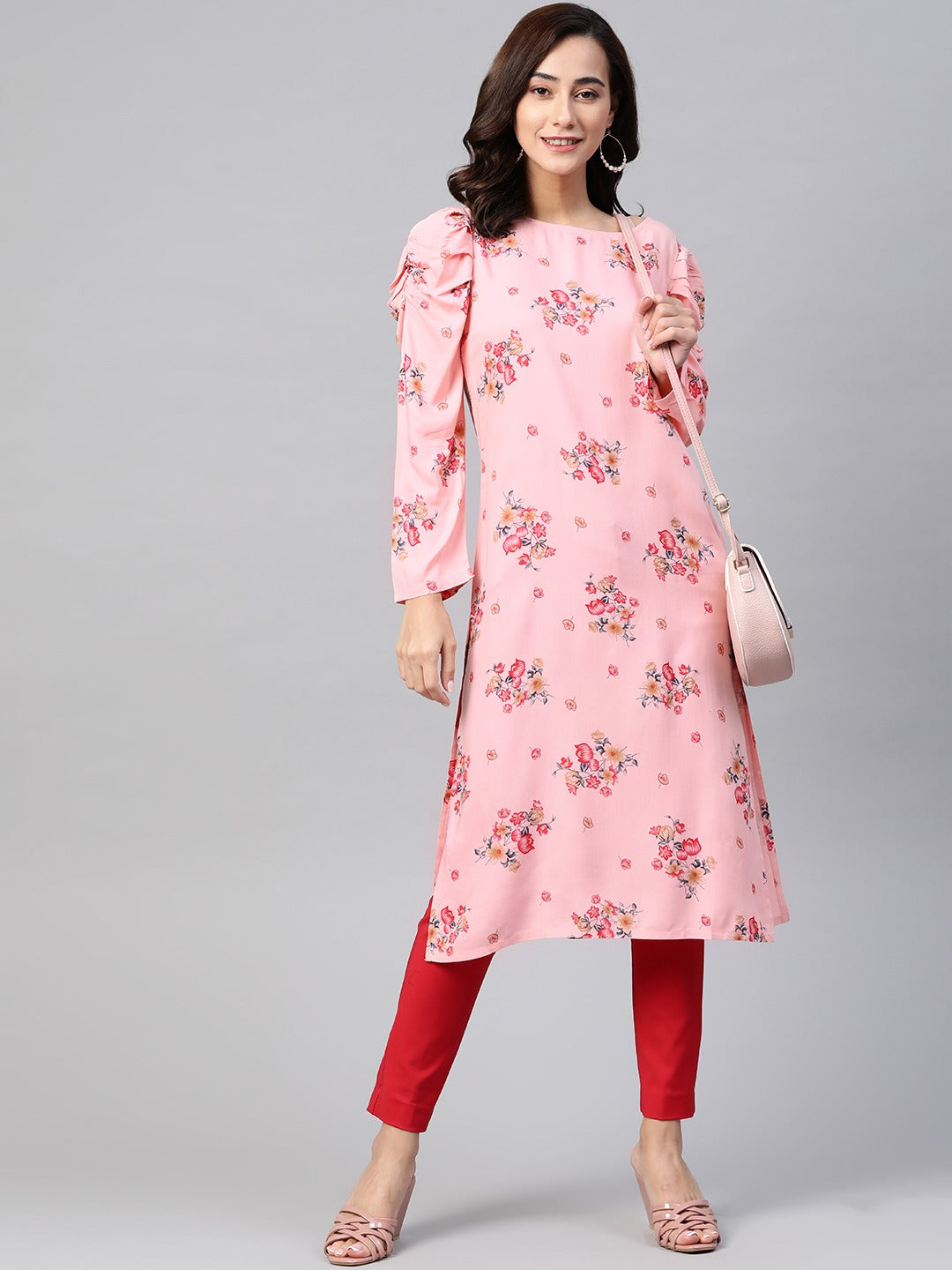 Jompers Women Pink & Red Floral Printed Kurta - Distacart