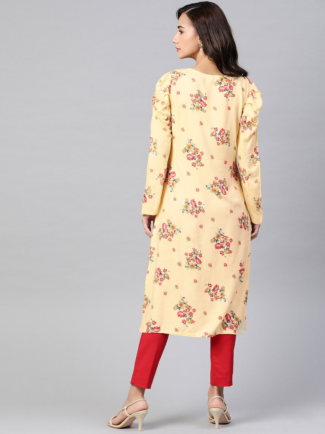 Jompers Women Yellow & Red Floral Printed Kurta - Distacart