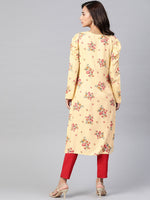 Thumbnail for Jompers Women Yellow & Red Floral Printed Kurta - Distacart