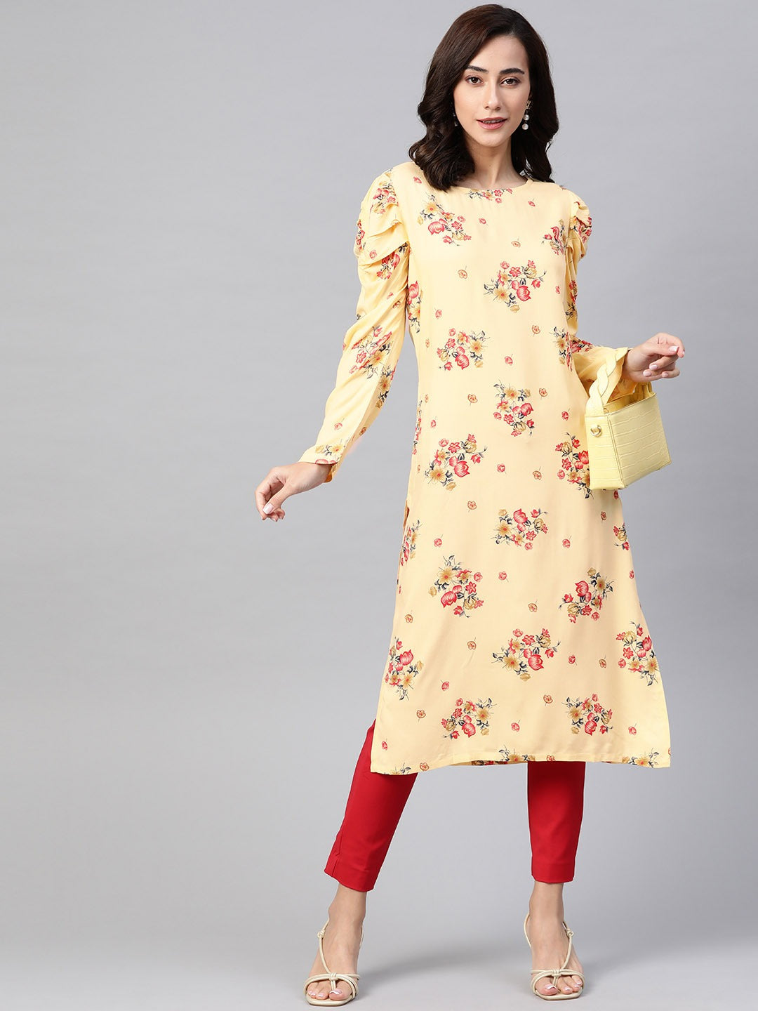 Jompers Women Yellow & Red Floral Printed Kurta - Distacart
