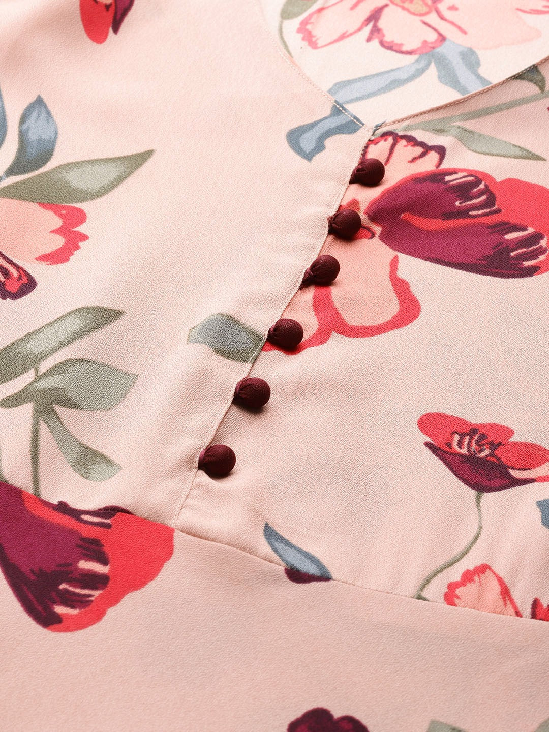 Jompers Women Peach & Maroon Floral Printed Floral Flared Kurta - Distacart