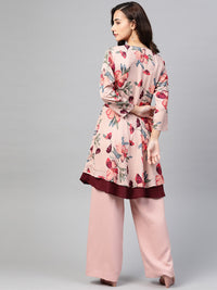 Thumbnail for Jompers Women Peach & Maroon Floral Printed Floral Flared Kurta - Distacart