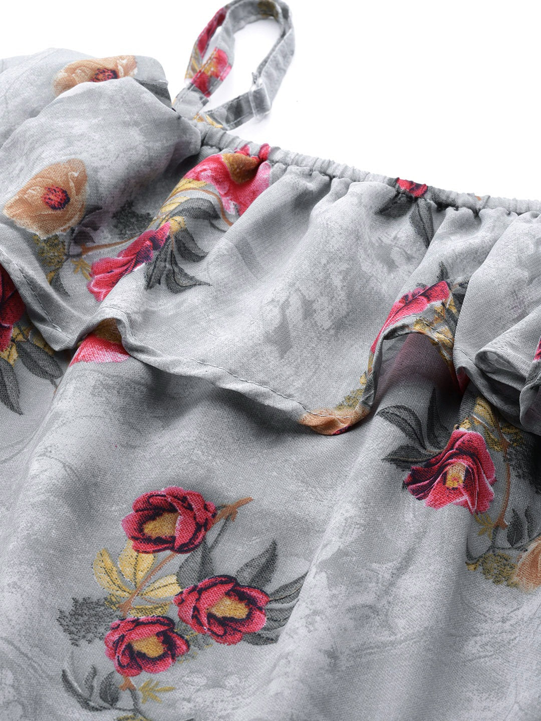 Jompers Women Grey & Pink Floral Printed Off-Shoulder Floral Kurta - Distacart