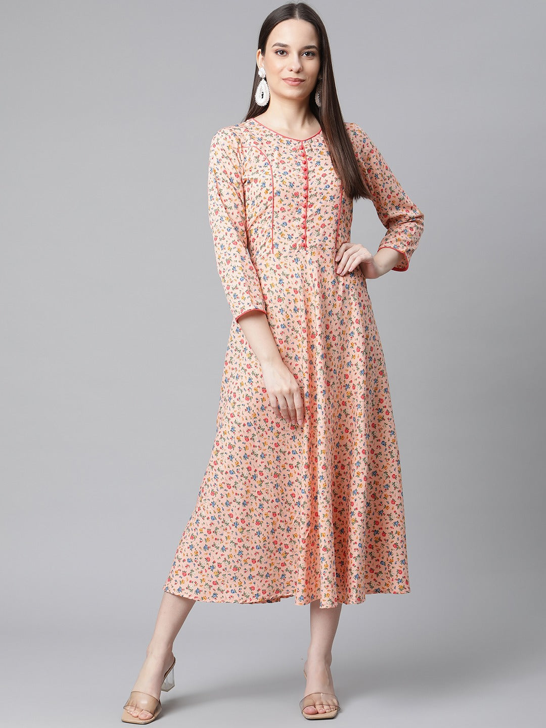 Jompers Women Orange & Blue Floral Printed Floral Kurta - Distacart