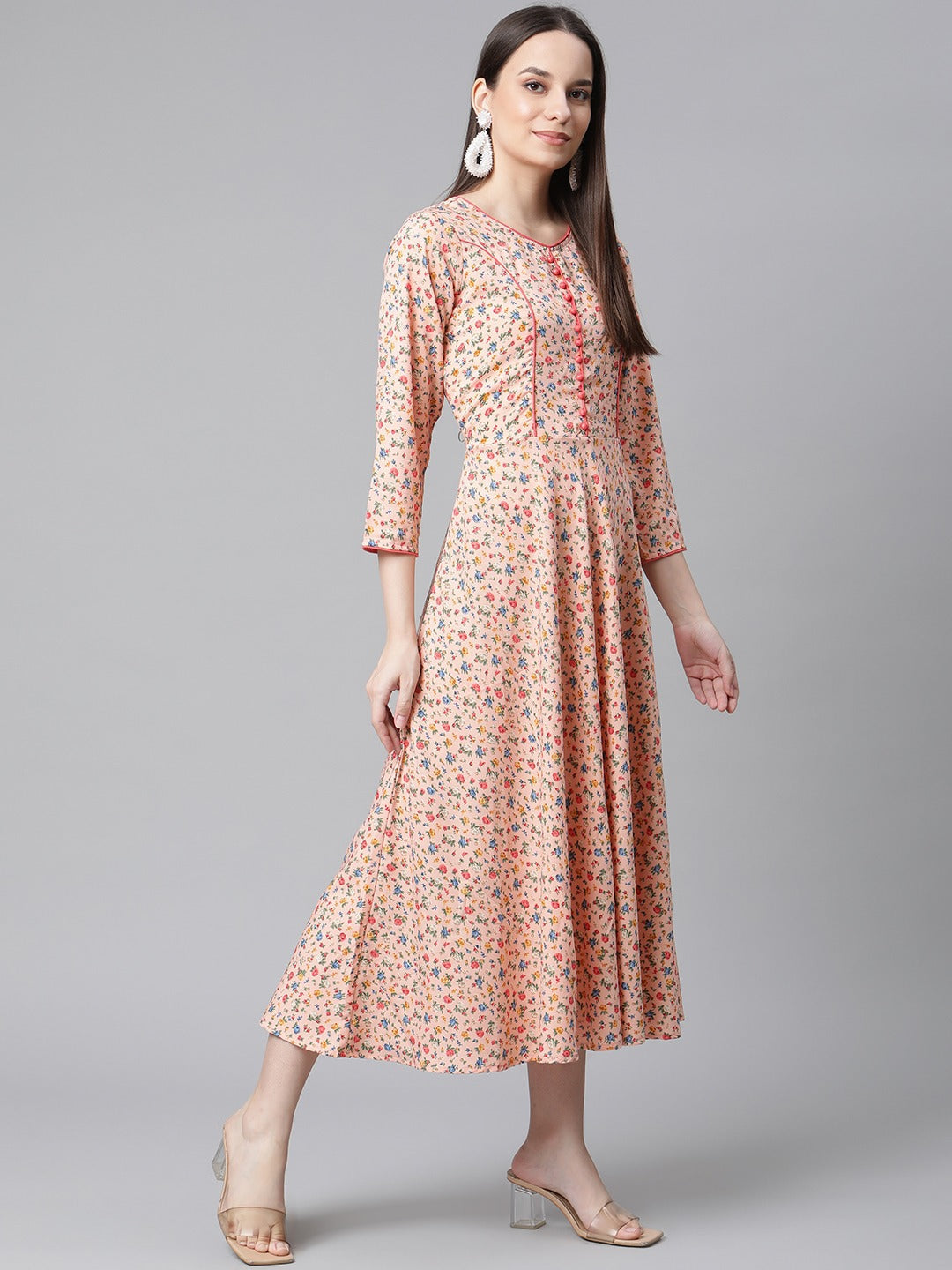 Jompers Women Orange & Blue Floral Printed Floral Kurta - Distacart