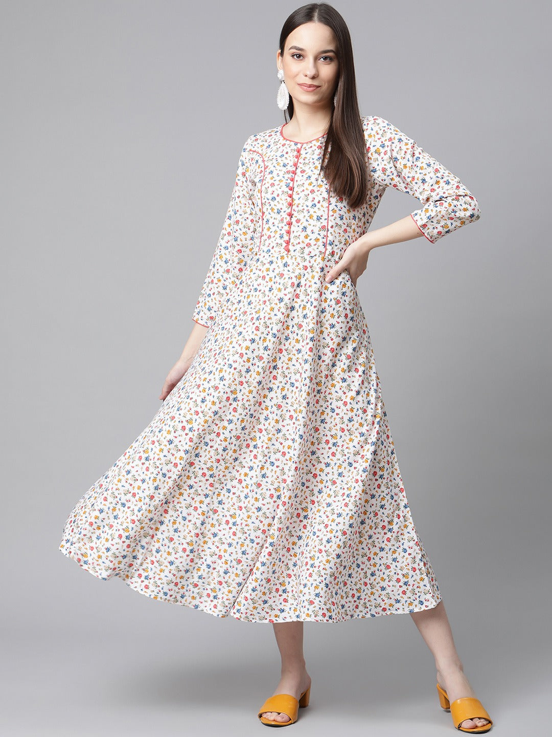 Jompers Women White & orange Floral Printed Floral Kurta - Distacart