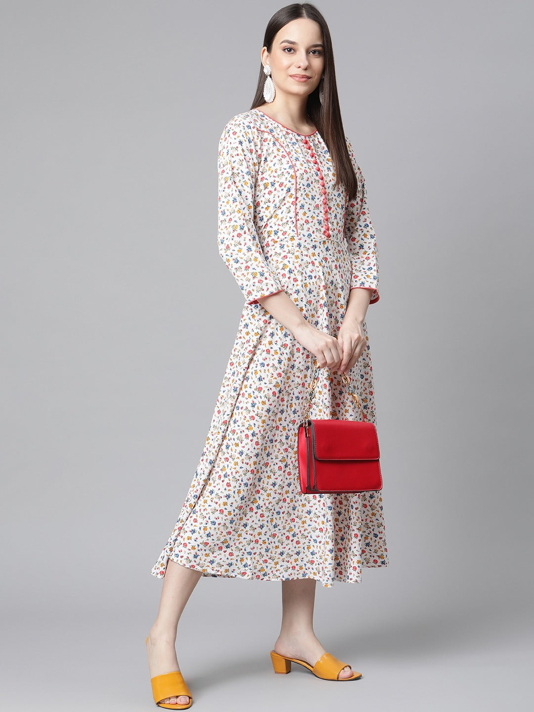 Jompers Women White & orange Floral Printed Floral Kurta - Distacart