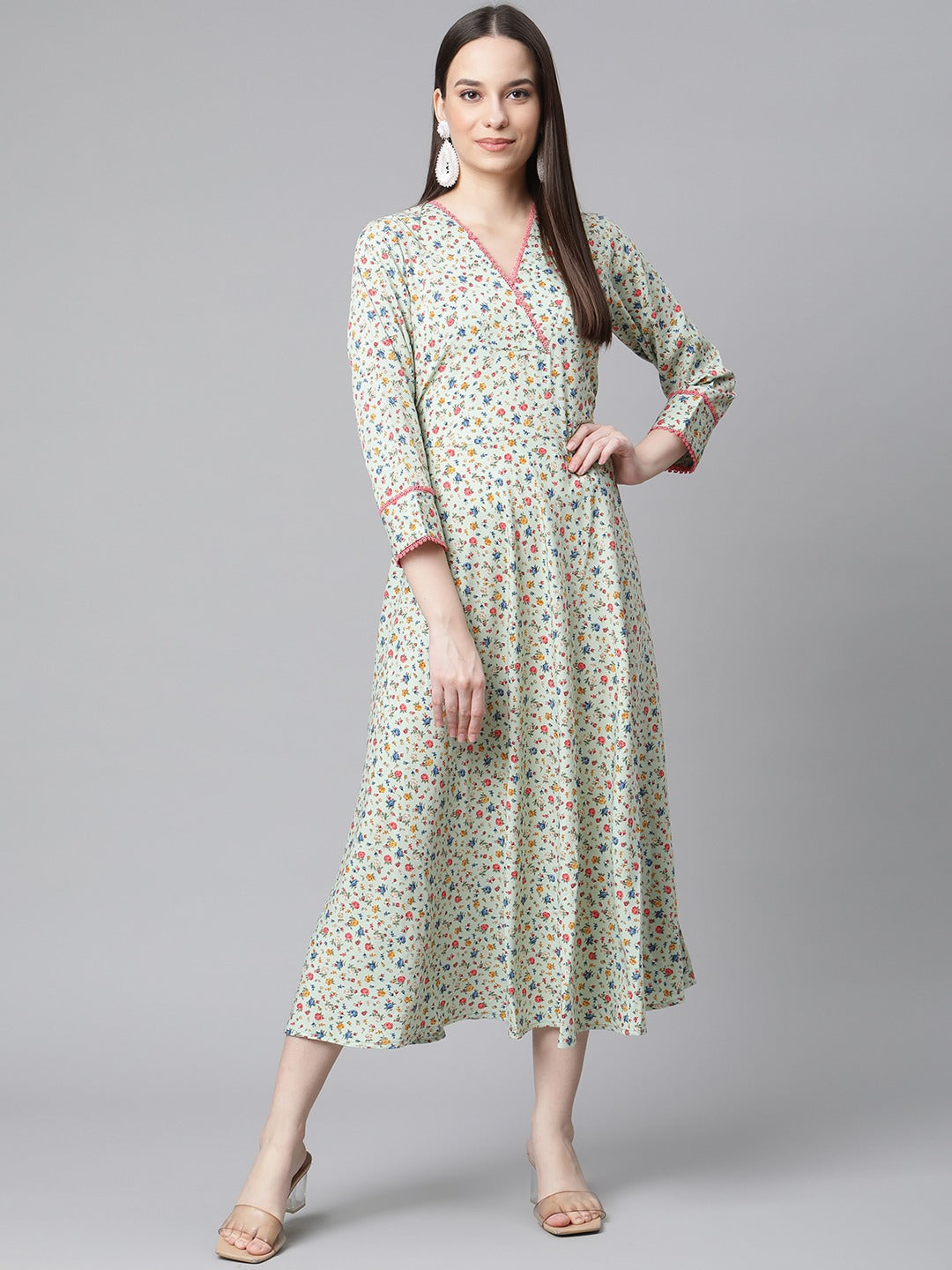 Jompers Green Floral printed A-Line kurta - Distacart