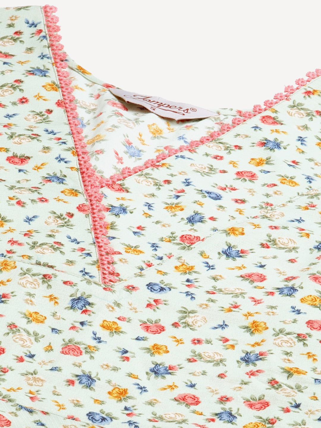 Jompers Green Floral printed A-Line kurta - Distacart