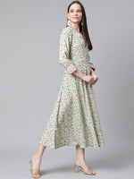 Thumbnail for Jompers Green Floral printed A-Line kurta - Distacart