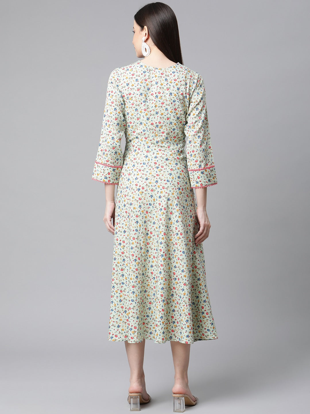 Jompers Green Floral printed A-Line kurta - Distacart