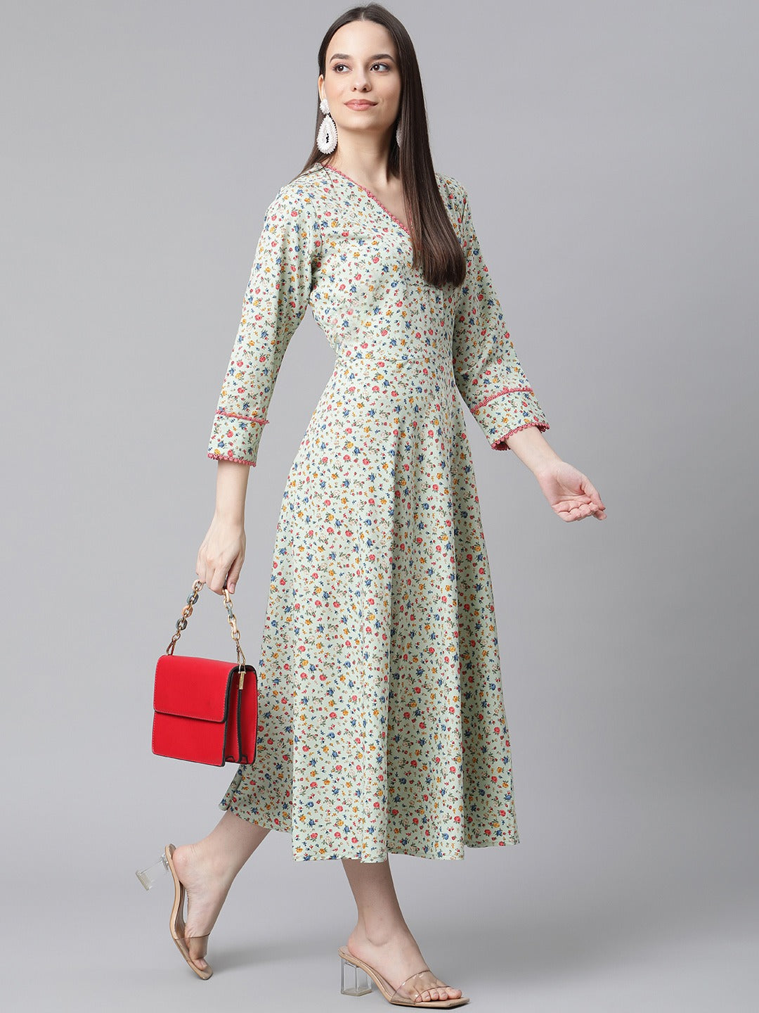 Jompers Green Floral printed A-Line kurta - Distacart