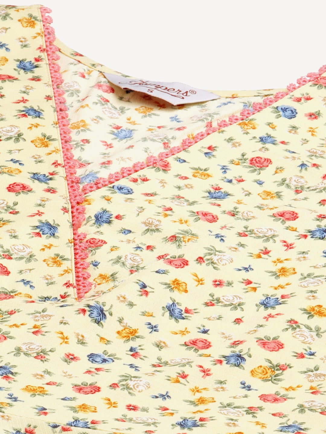 Jompers Yellow Floral printed A-Line kurta - Distacart