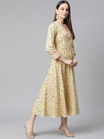 Thumbnail for Jompers Yellow Floral printed A-Line kurta - Distacart