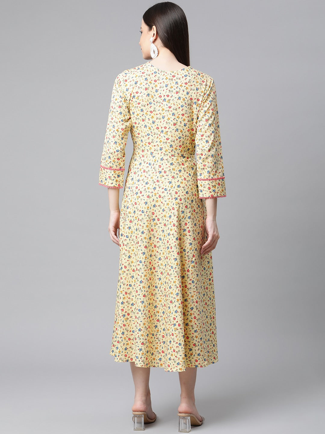 Jompers Yellow Floral printed A-Line kurta - Distacart