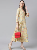 Thumbnail for Jompers Yellow Floral printed A-Line kurta - Distacart
