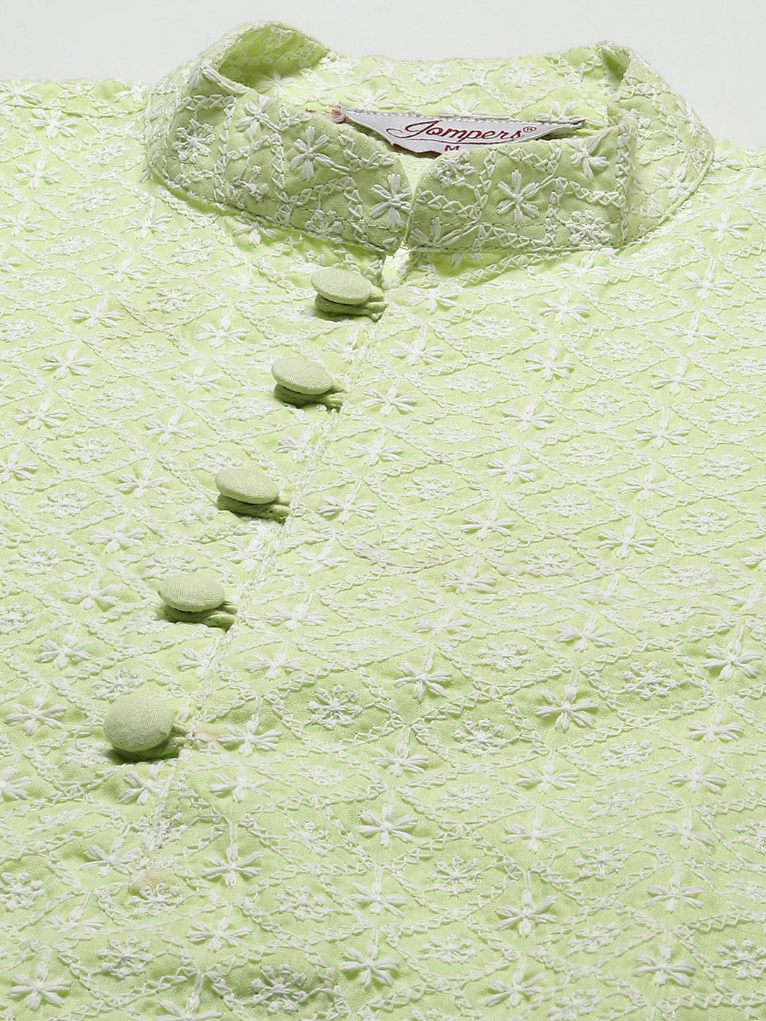 Jompers Men's Green Embroidered Kurta Only