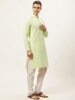 Thumbnail for Jompers Men's Green Embroidered Kurta Only