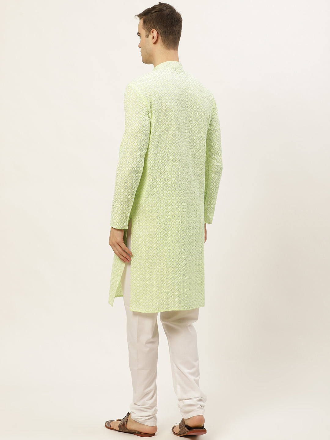 Jompers Men's Green Embroidered Kurta Only