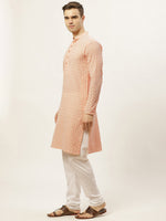 Thumbnail for Jompers Men's Orange Embroidered Kurta Only