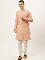 Thumbnail for Jompers Men's Orange Embroidered Kurta Only