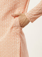 Thumbnail for Jompers Men's Orange Embroidered Kurta Only