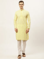 Thumbnail for Jompers Men's Yellow Embroidered Kurta Only