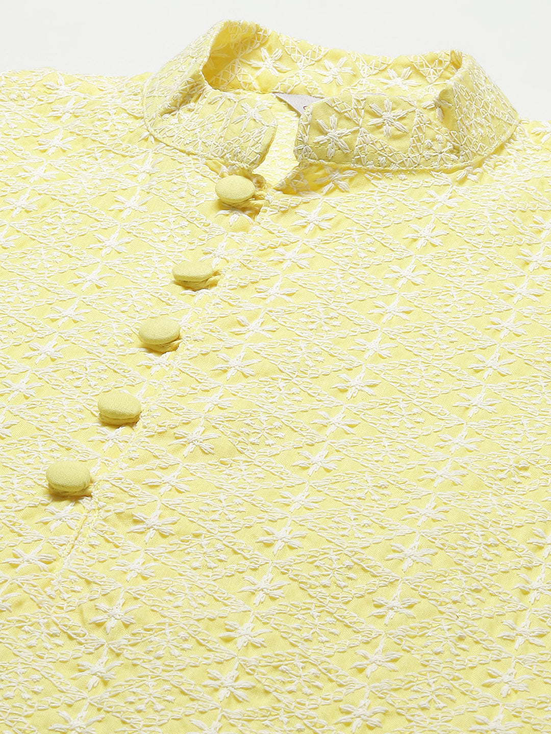 Jompers Men's Yellow Embroidered Kurta Only