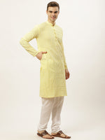 Thumbnail for Jompers Men's Yellow Embroidered Kurta Payjama Sets