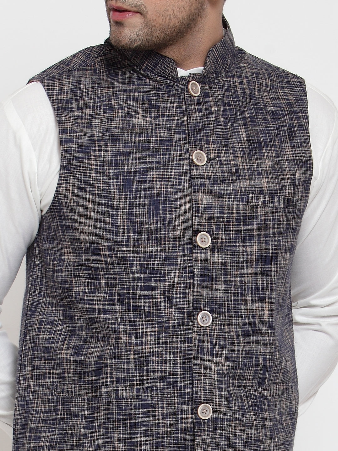 Jompers Men's White Solid Kurta with Pyjamas & Blue Nehru Jacket - Distacart