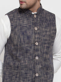 Thumbnail for Jompers Men's White Solid Kurta with Pyjamas & Blue Nehru Jacket - Distacart