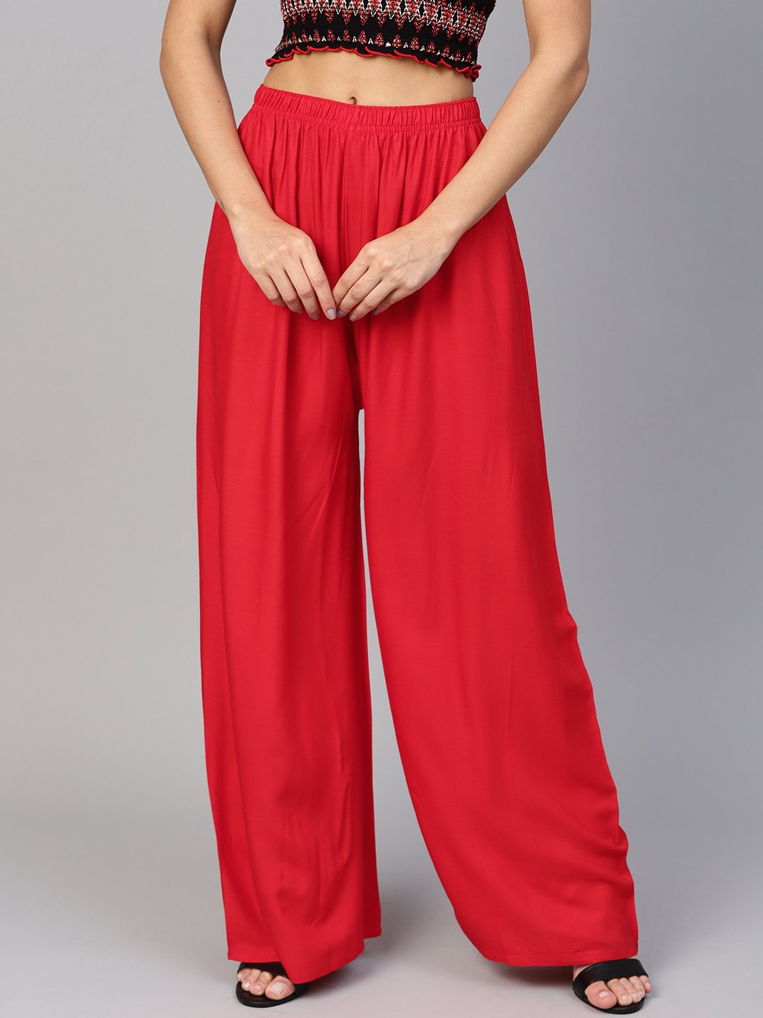 Jompers Women Red Solid Straight Palazzos - Distacart