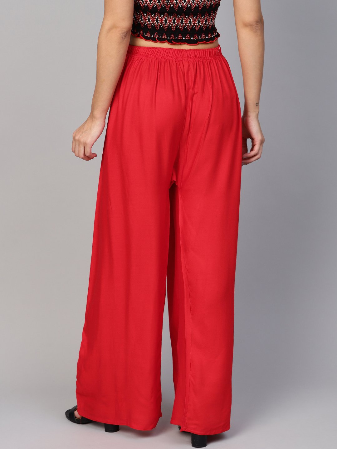 Jompers Women Red Solid Straight Palazzos - Distacart