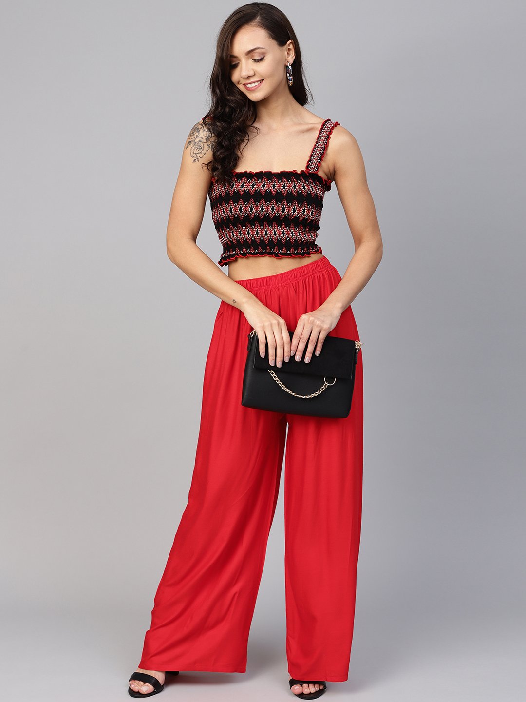 Jompers Women Red Solid Straight Palazzos - Distacart