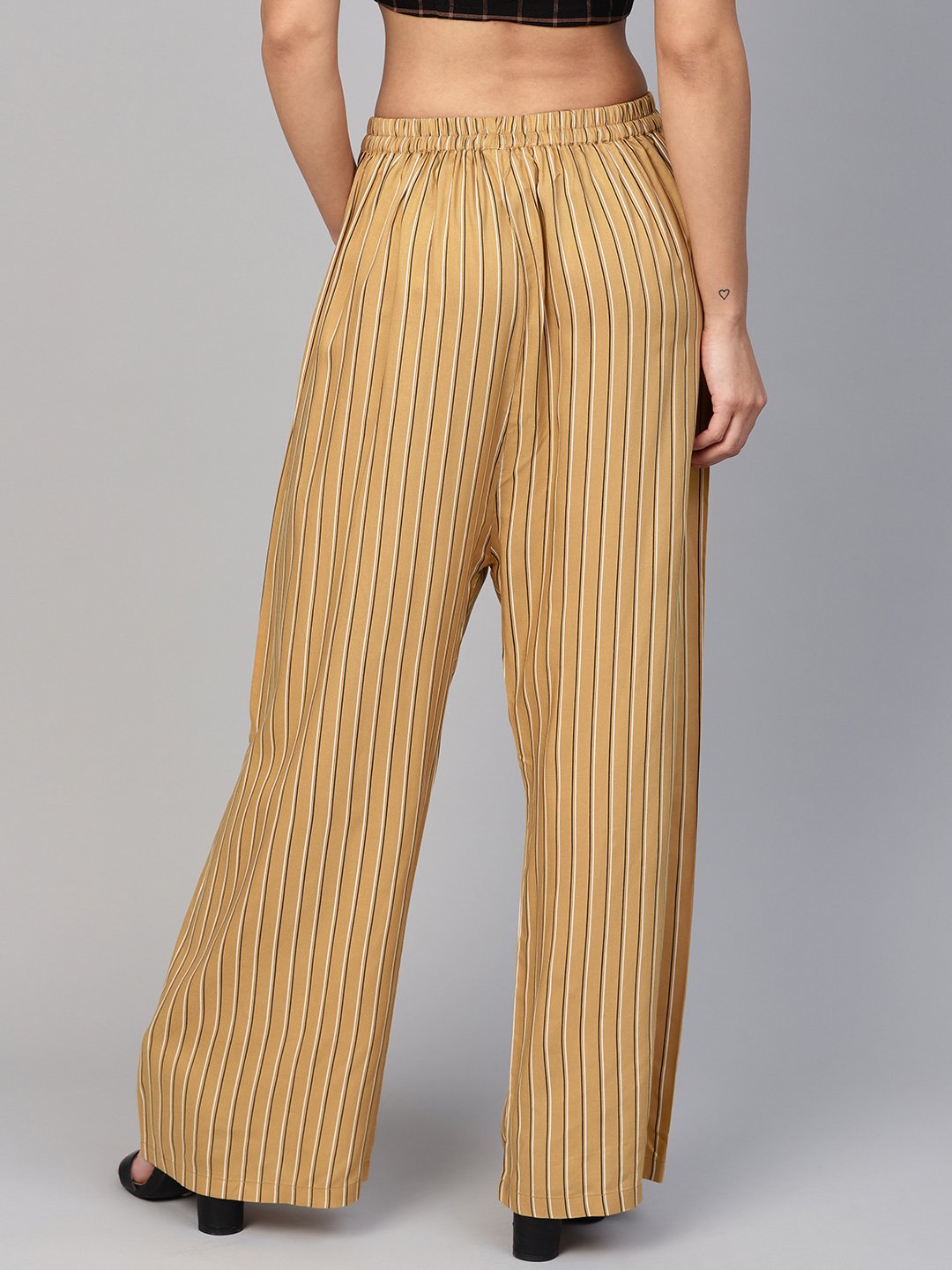Jompers Women Beige & Black Striped Straight Palazzos - Distacart