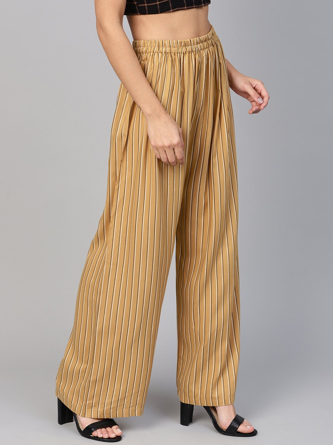 Jompers Women Beige & Black Striped Straight Palazzos - Distacart