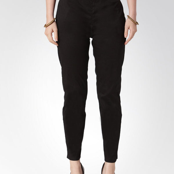 Jompers Women Black Smart Slim Fit Solid Regular Trousers - Distacart